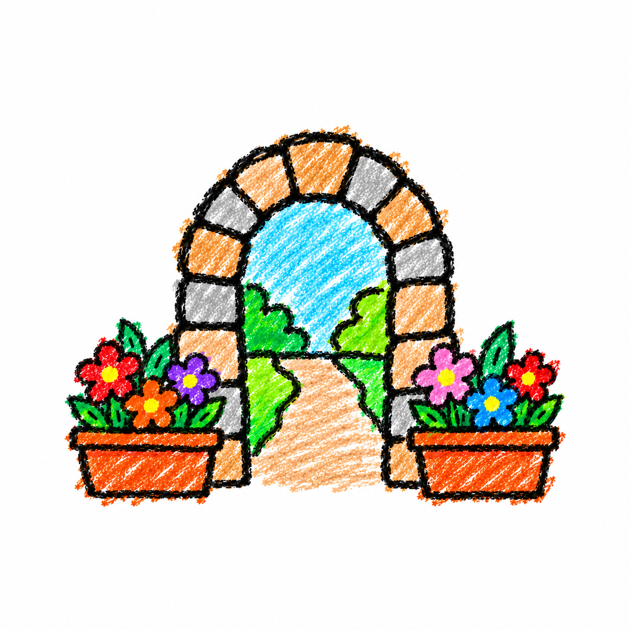 石拱門與街邊花槽