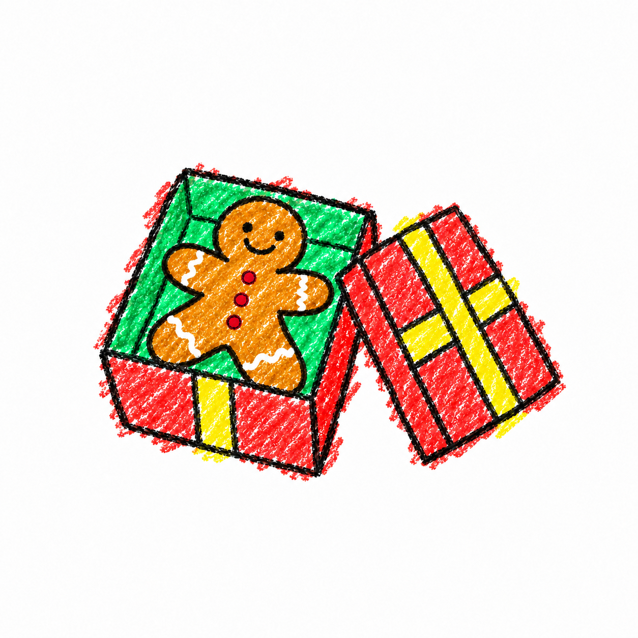 Gingerbread person and gift box
