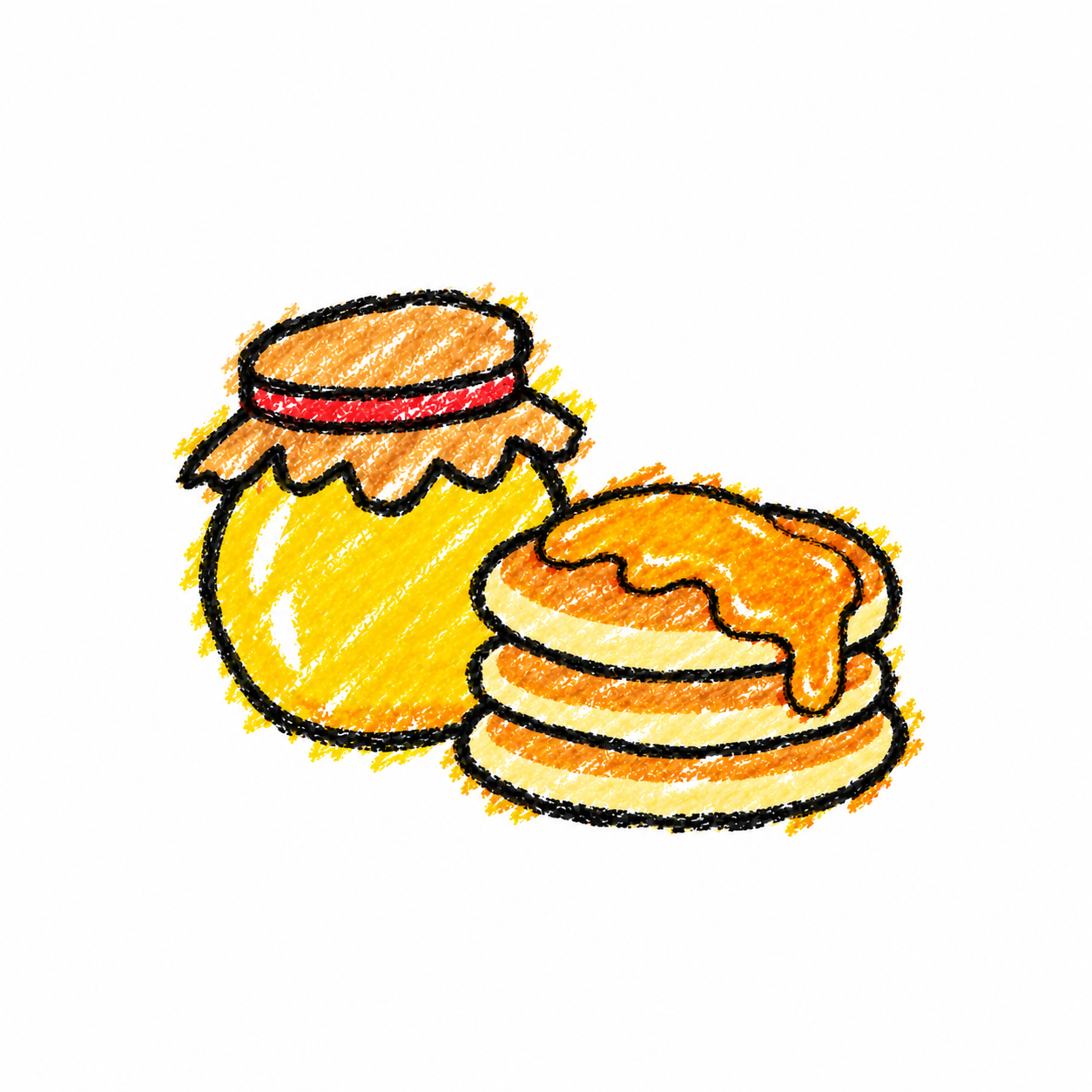 Honey jar and pancake stack