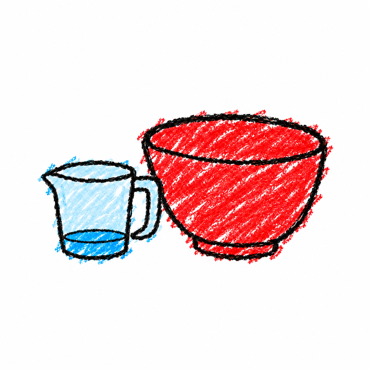 Measuring jug and mixing bowl